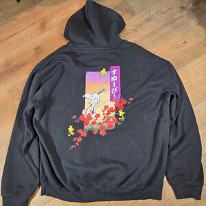 Peanuts Snoopy Hoodie Mens XL Black Floral Graphic Double Sided Japanese Rare